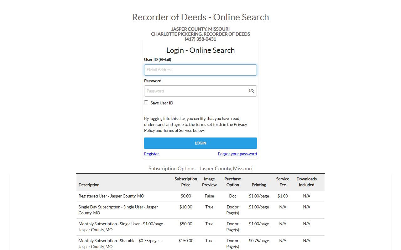 Jasper County Recorder of Deeds records for residents directory