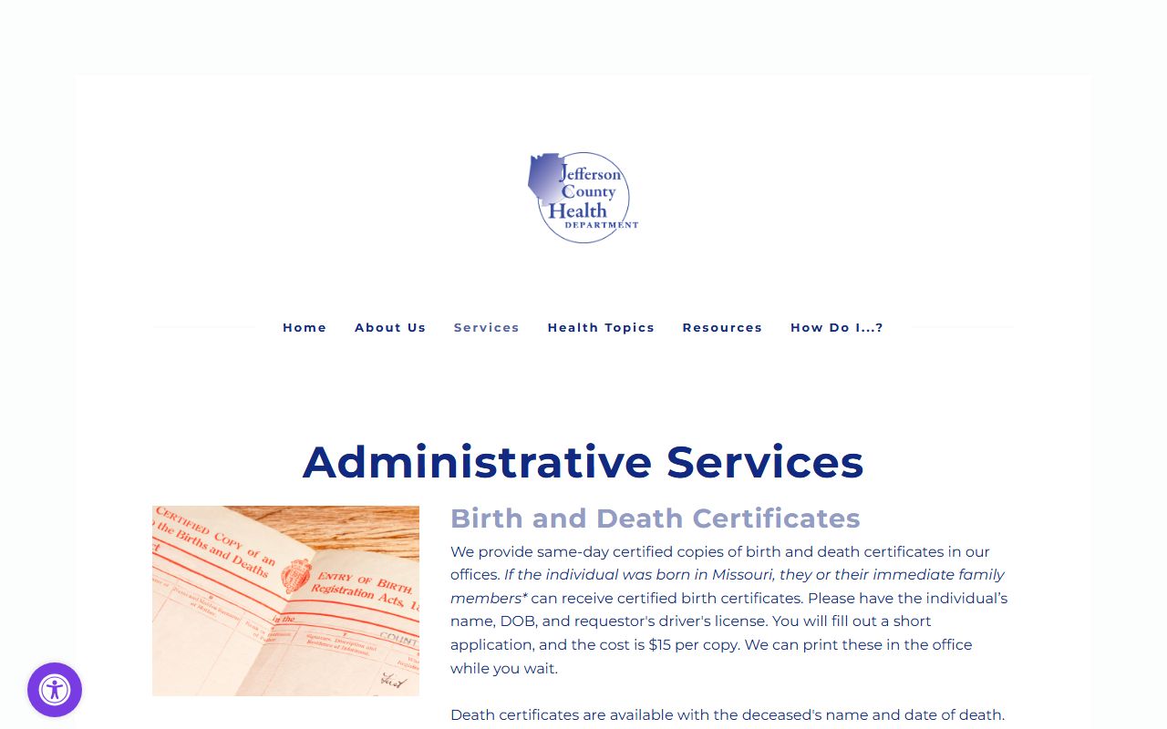 Jefferson County Health Department vital records for residents directory