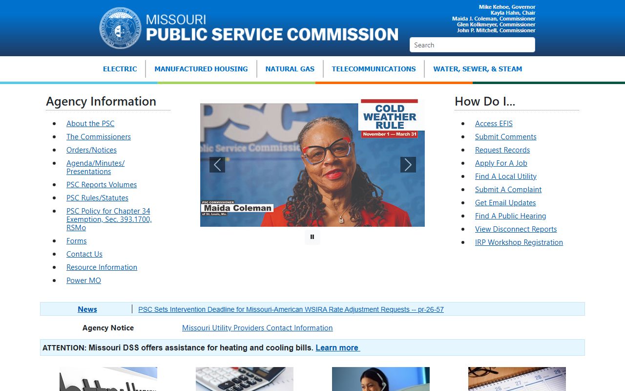 Missouri Public Service Commission utility records for residents directory