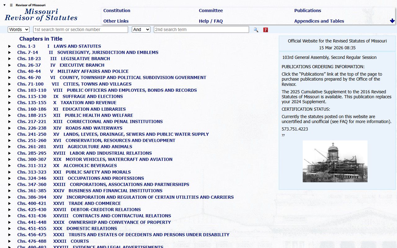 Missouri Revised Statutes public records laws for residents directory search