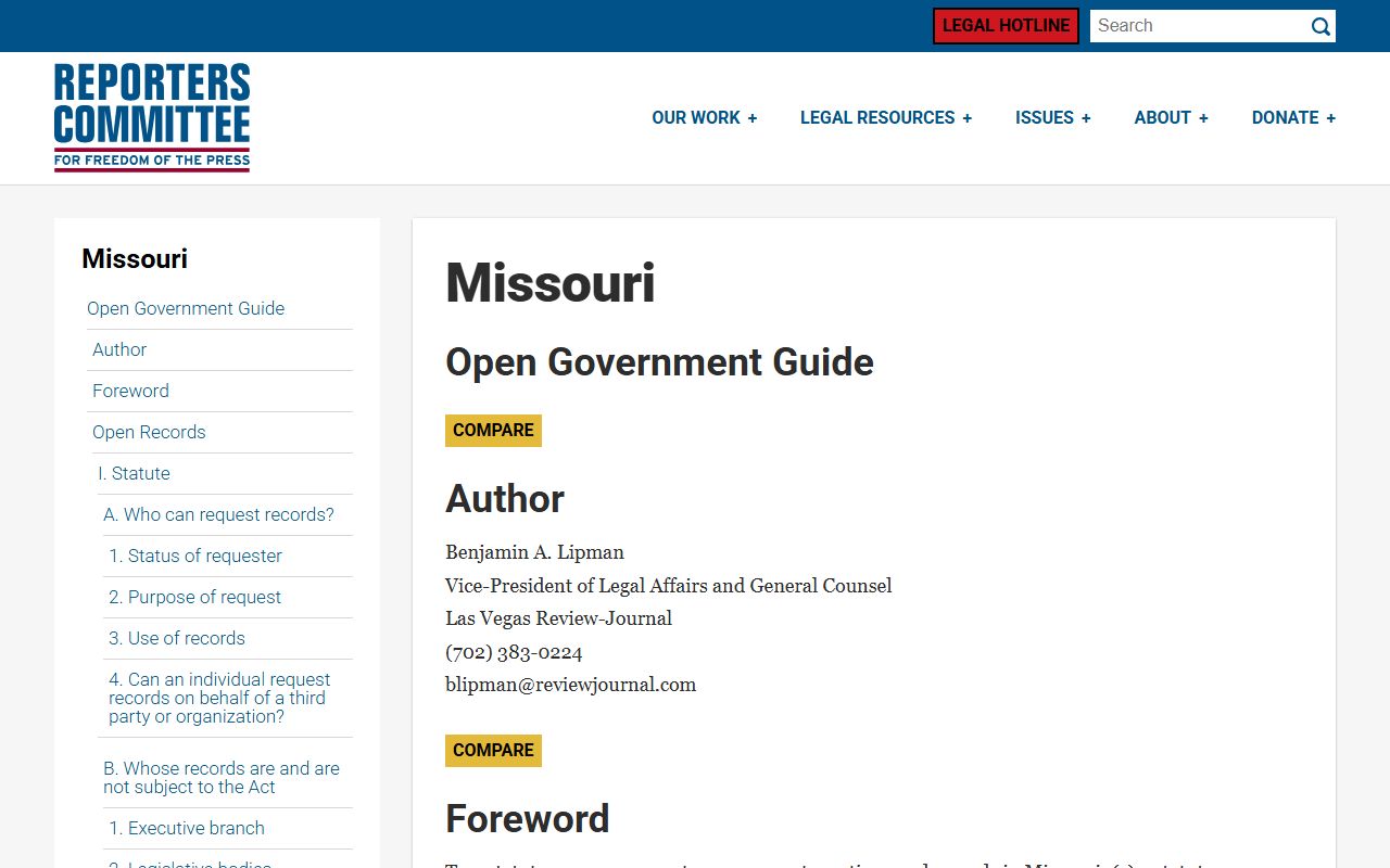 Missouri Sunshine Law open records guide for residents directory access